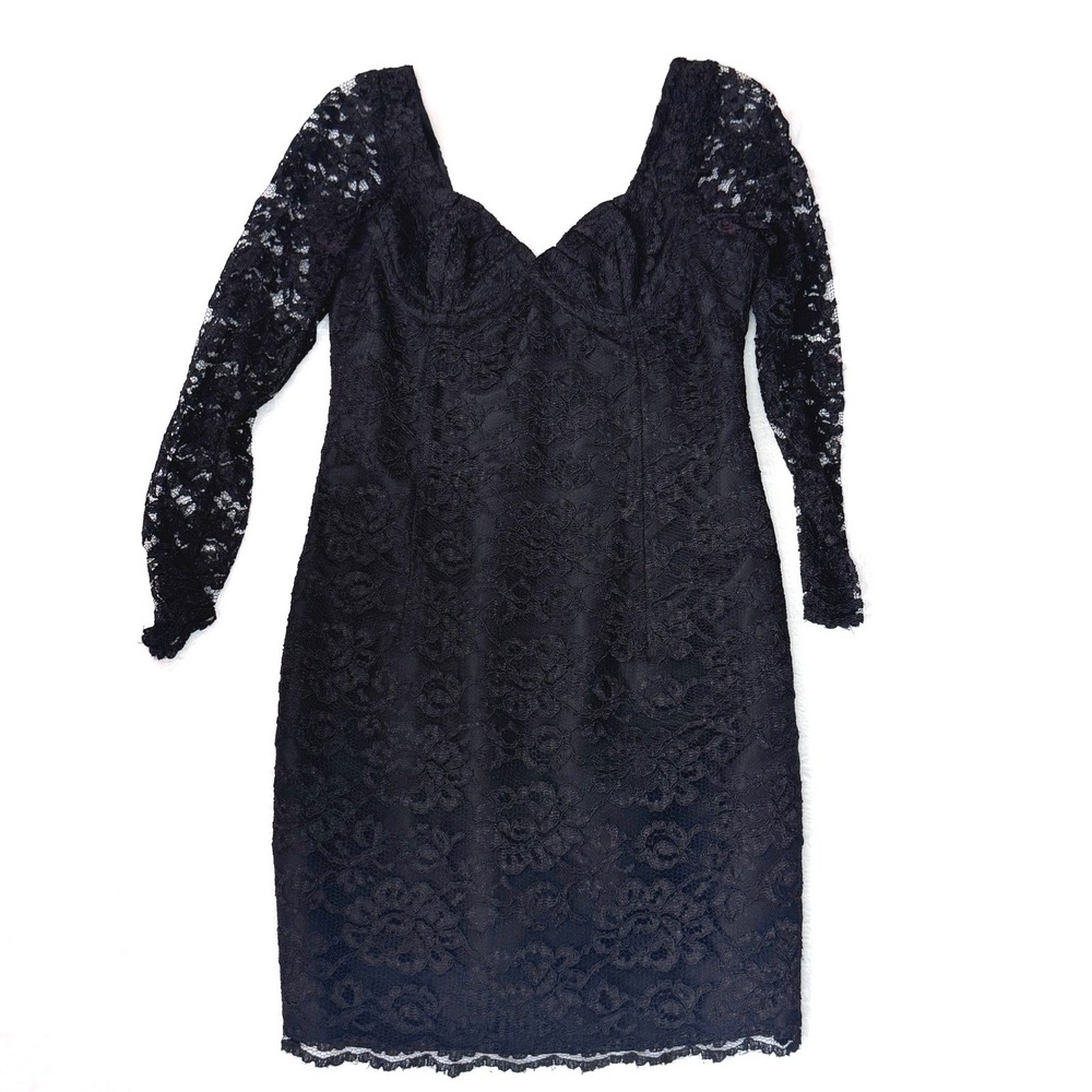Moda International Lace Dress Sweetheart Neck 12 Black Womens Vintage Cocktail